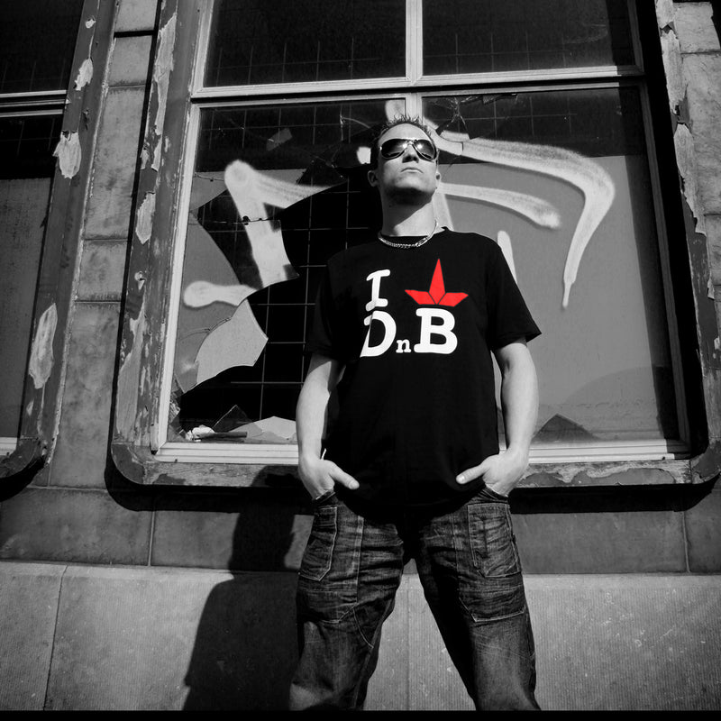 DJ Wearing I Love DNB T-Shirt