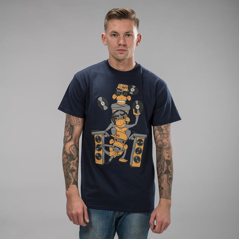 Navy 3 Monkeys Junglist T-Shirt