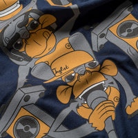 Close up of 3 Monkeys Print on Navy T Shirt