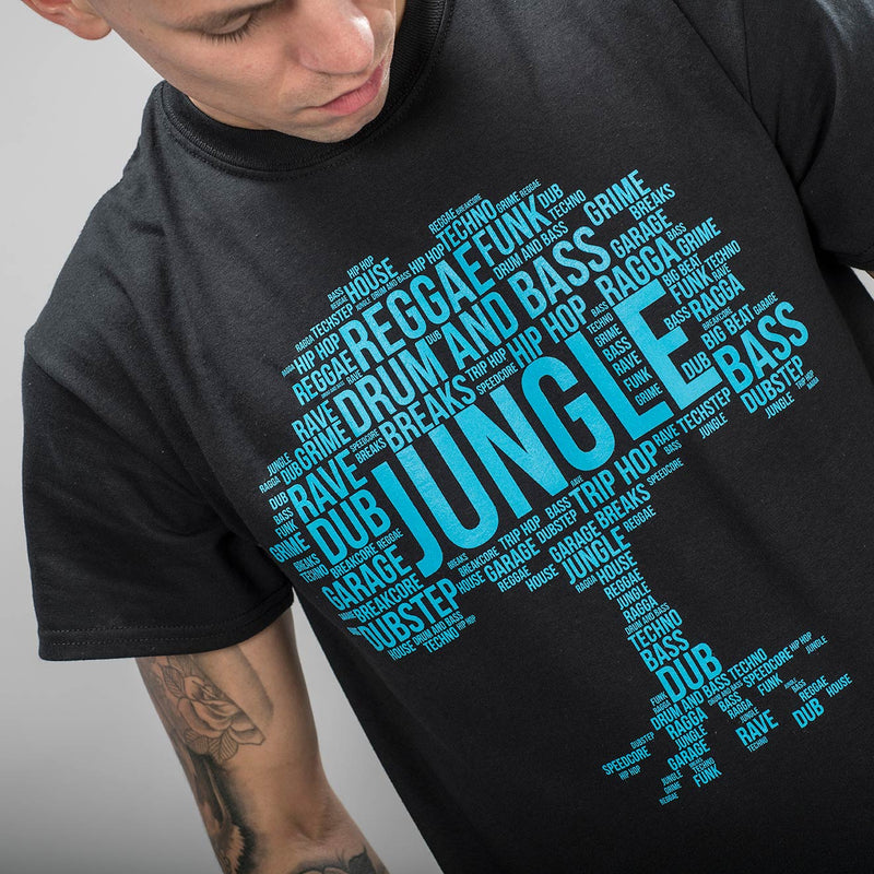 Black Junglist Roots Tee design close up