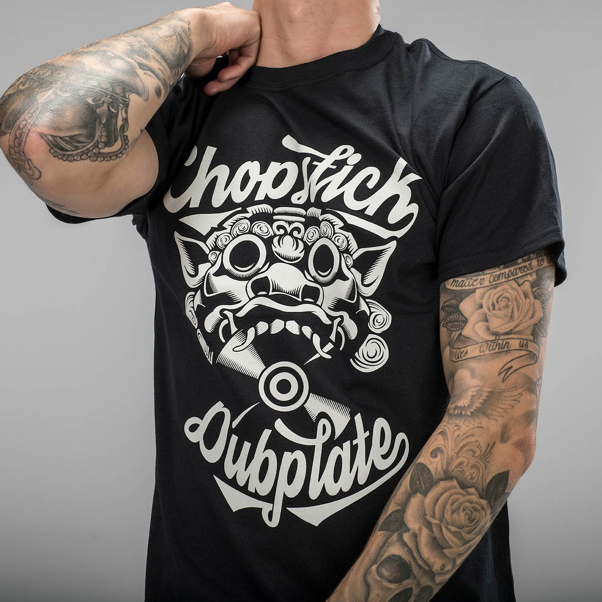 Close Up of Chopstick Dubplate Black T-Shirt