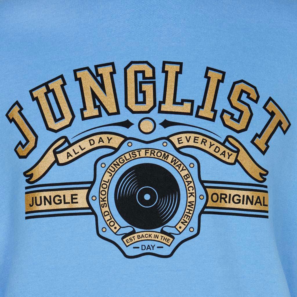 close up original junglist blue sweatshirt