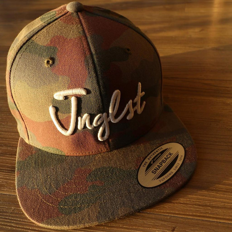 Woodland camo snapback by Jnglst Clothing