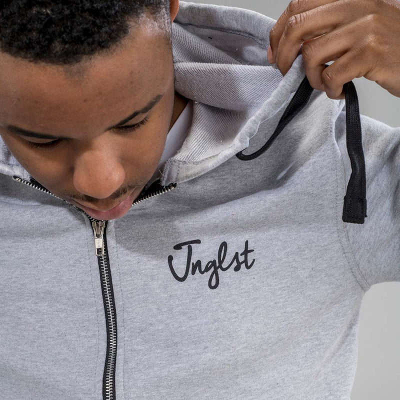 Jnglst Logo on Breast of Grey Zip Hoody