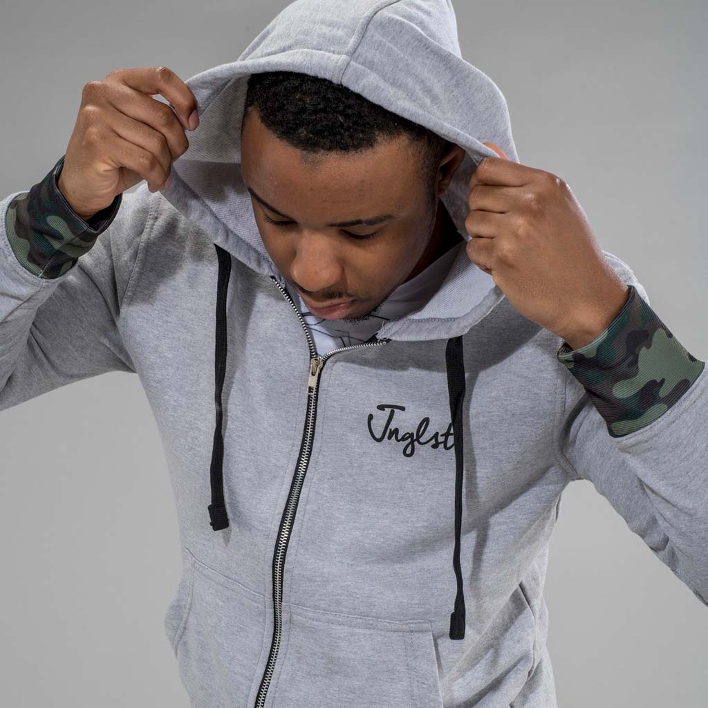 Camo Jnglst Grey Zip Hoodie with Hood Up