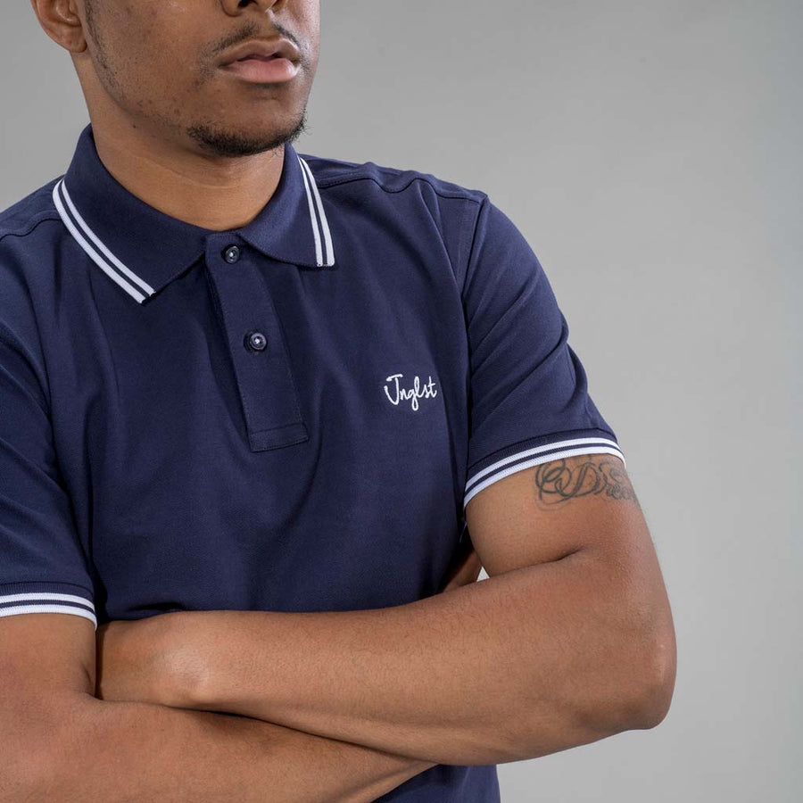 Navy Jnglst Clothing Polo Shirt with White Detail