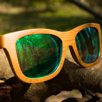 Original Jnglst Bamboo Sunglasses with green lenses