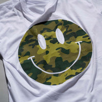 Camo Smiley Design on White Tee